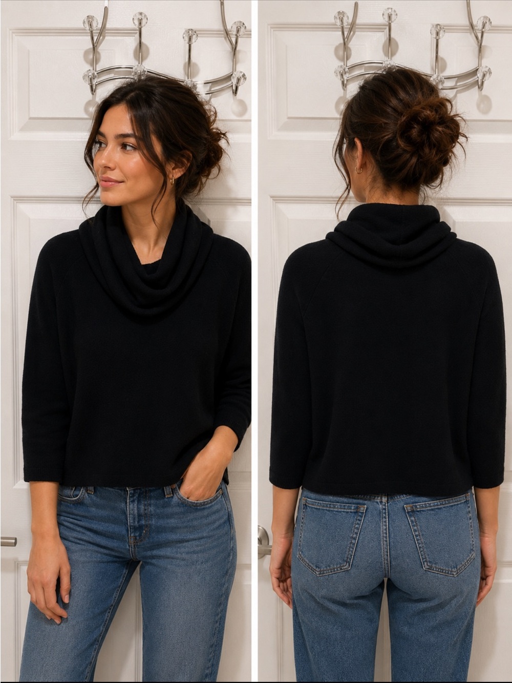 DUSAN Cashmere Silk Cowl Neck Sweater Black Size S Luxury Knit